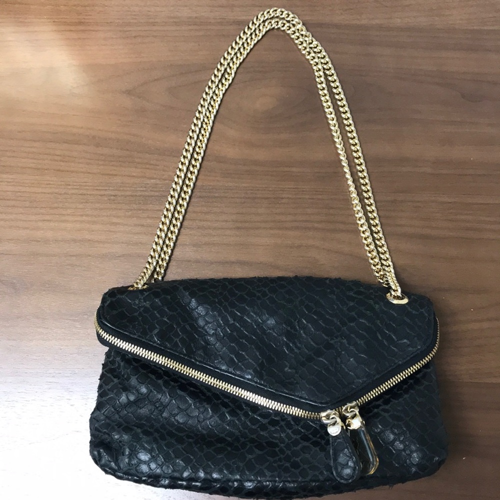 HENRI BENDEL crocodile embossed leather clutch